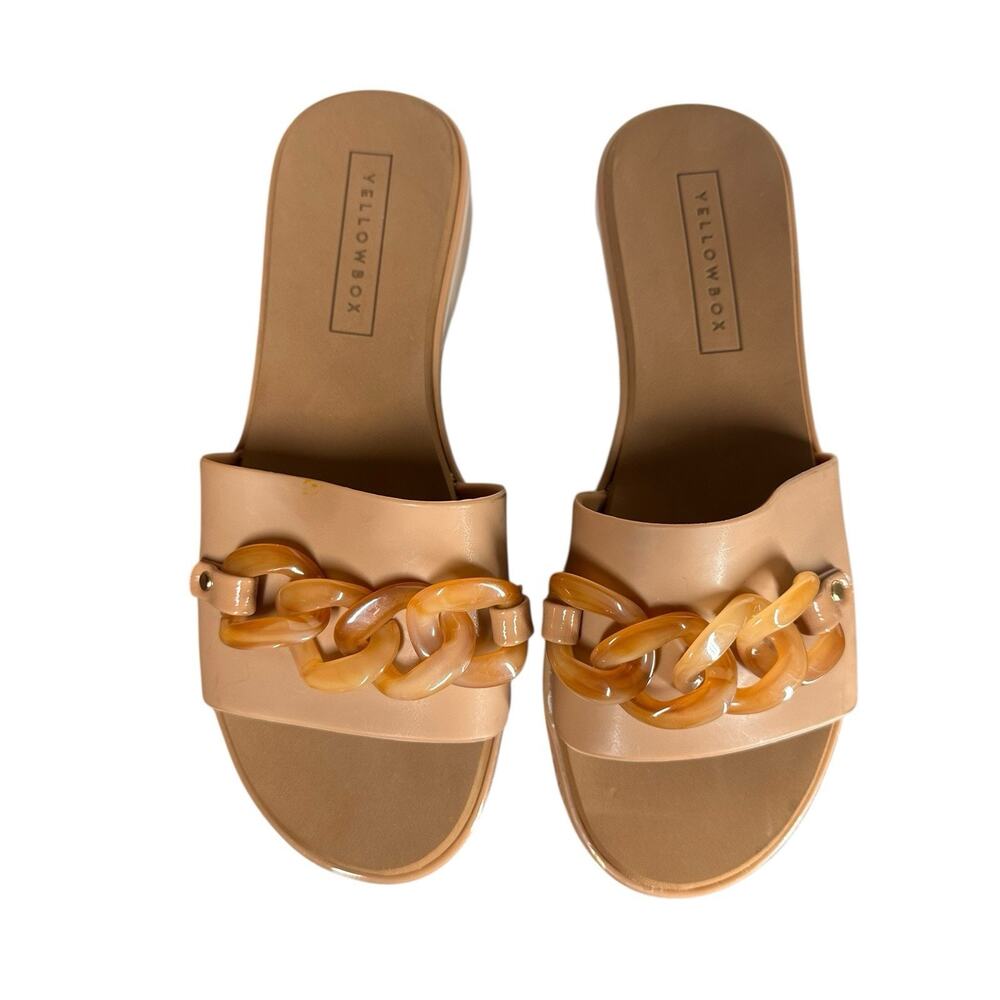 Yellow Box Aulani Jelly Slides Sandals Womens 7 Nude Almond Tan Resin Chain - Picture 2 of 12